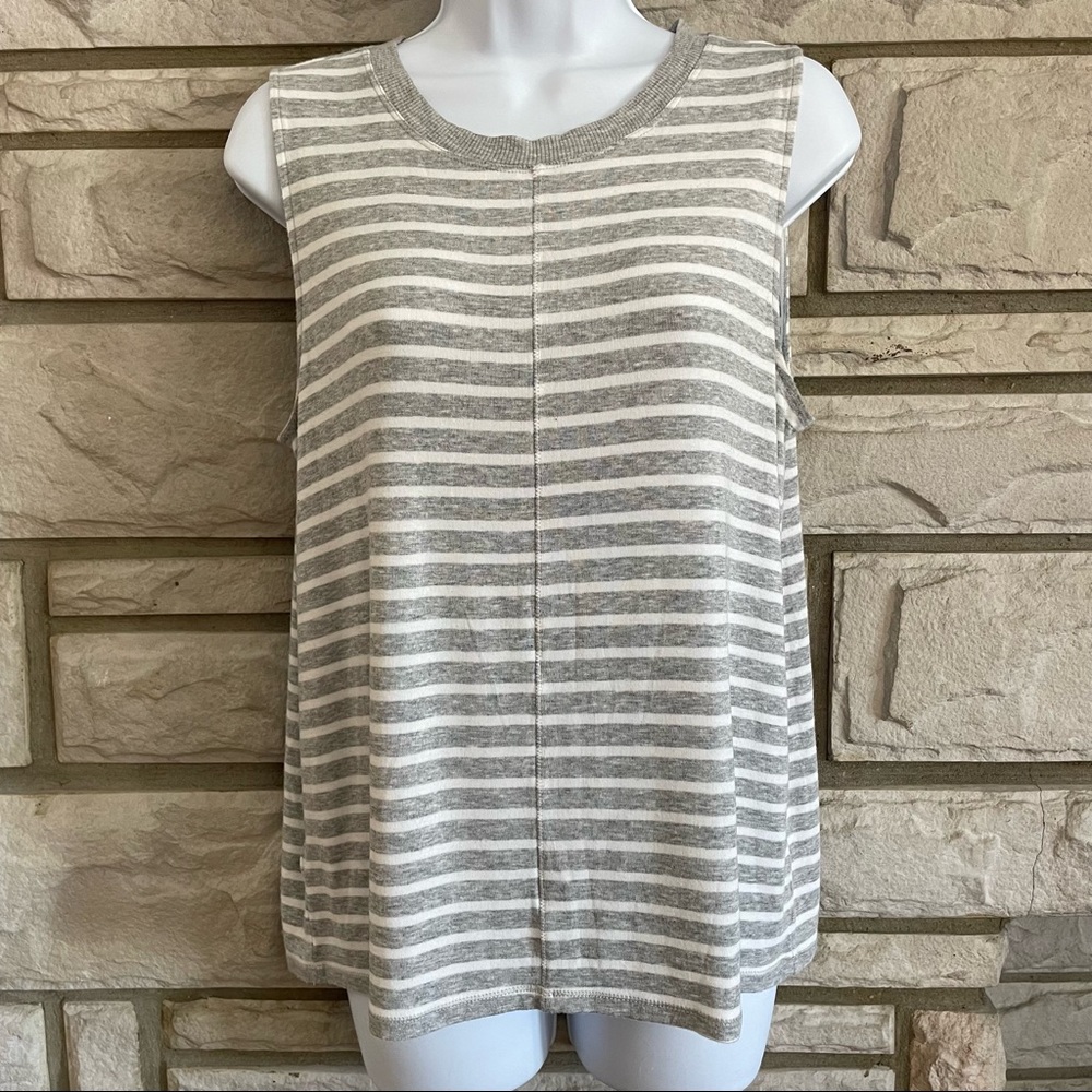 LOFT Gray & White Stripe Super Soft Sleeveless Knit Top Size M